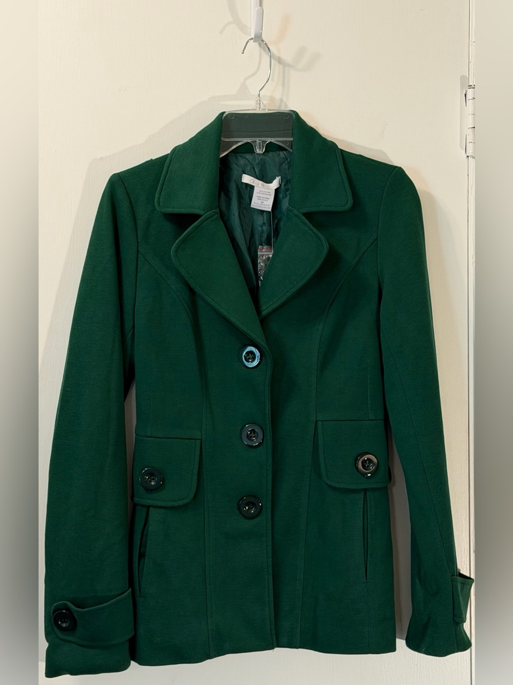 Charlotte Russe Dark Green Pea Coat with Notch Collar